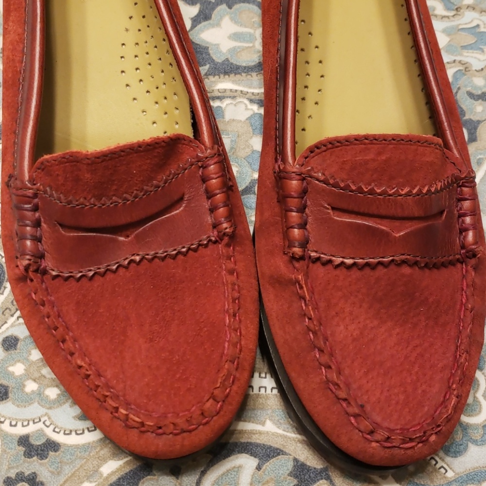 Red leather loafers NWOT